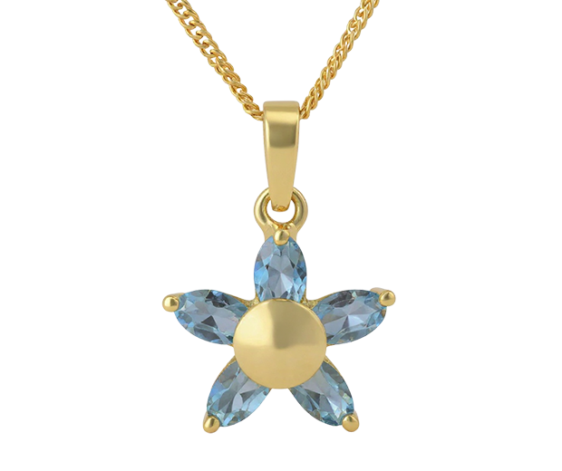 18 KT GOLD PENDANT SET WITH 05 AQUAMARINES